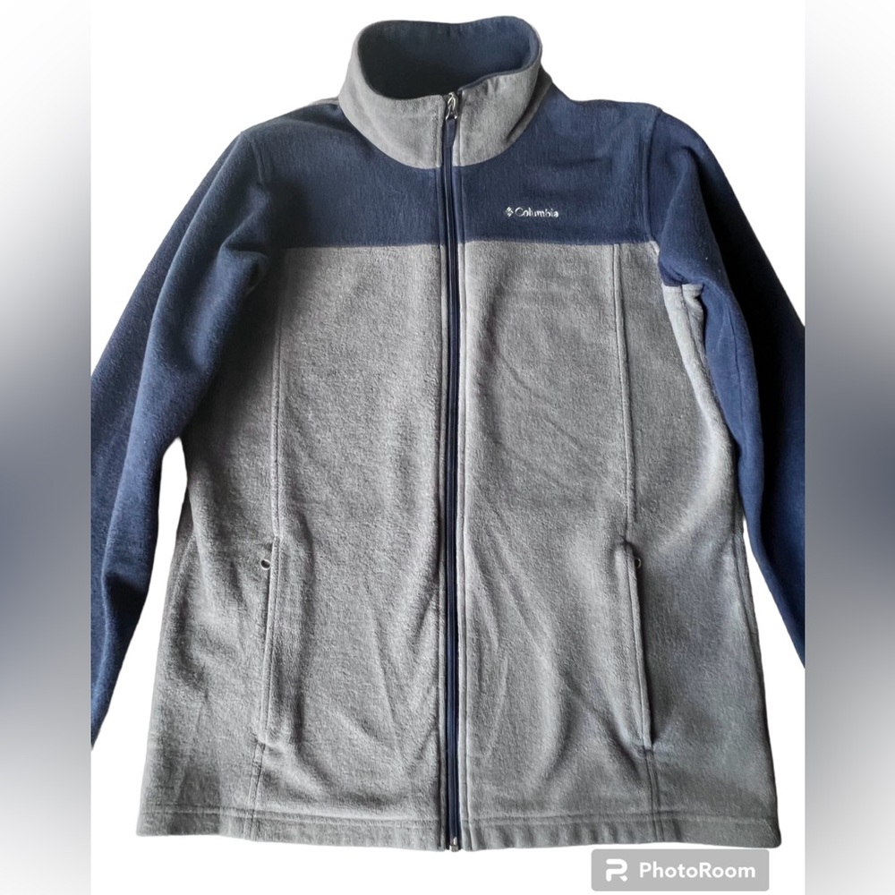 Columbia Omni-Heat Navy Blue Gray Full Zip Fleece Full Zip Jacket Kids XL